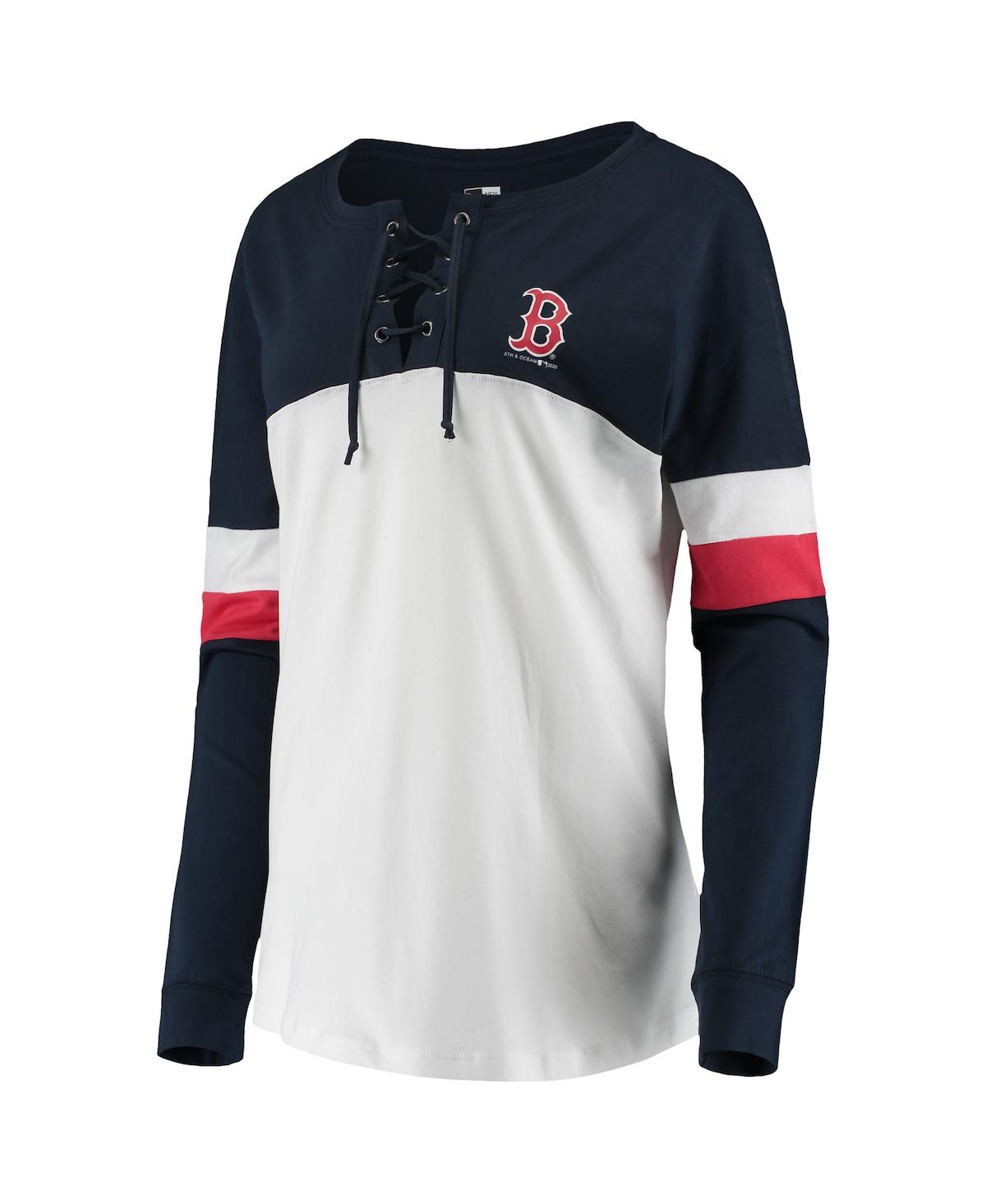 NEW ERA WOMEN'S WHITE AND NAVY BOSTON RED SOX LACE-UP LONG SLEEVE T-SHIRT 