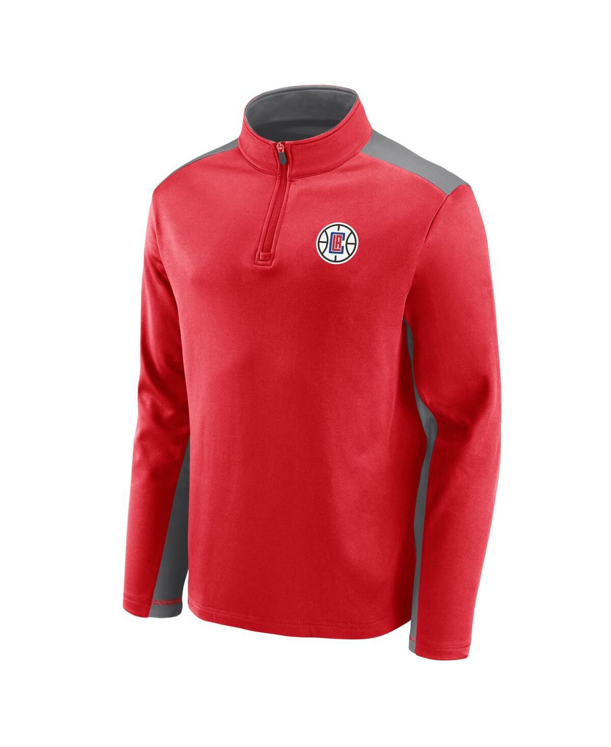 Shop Fanatics Men's Red, Gray La Clippers Primary Logo Fleece Quarter-zip Jacket In Red,gray