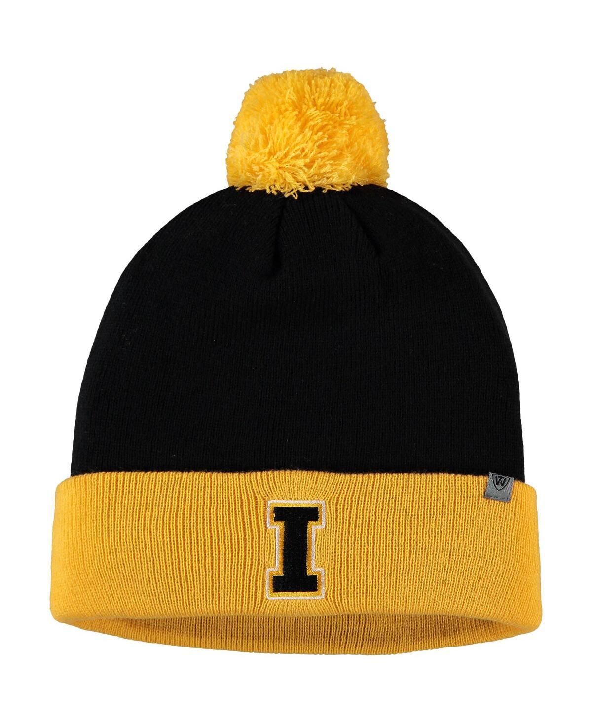 Top Of The World Men's Black And Gold Iowa Hawkeyes Core 2-tone Cuffed Knit Hat With Pom In Black,gold
