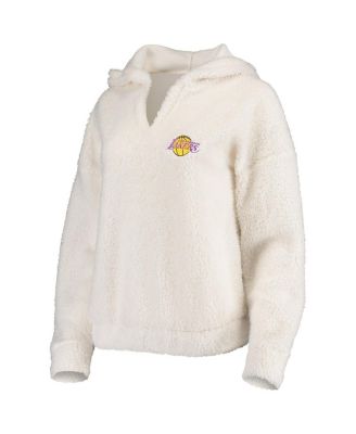 Women's Cream Los Angeles Lakers Fluffy Long Sleeve Hoodie Top and Shorts Sleep Set