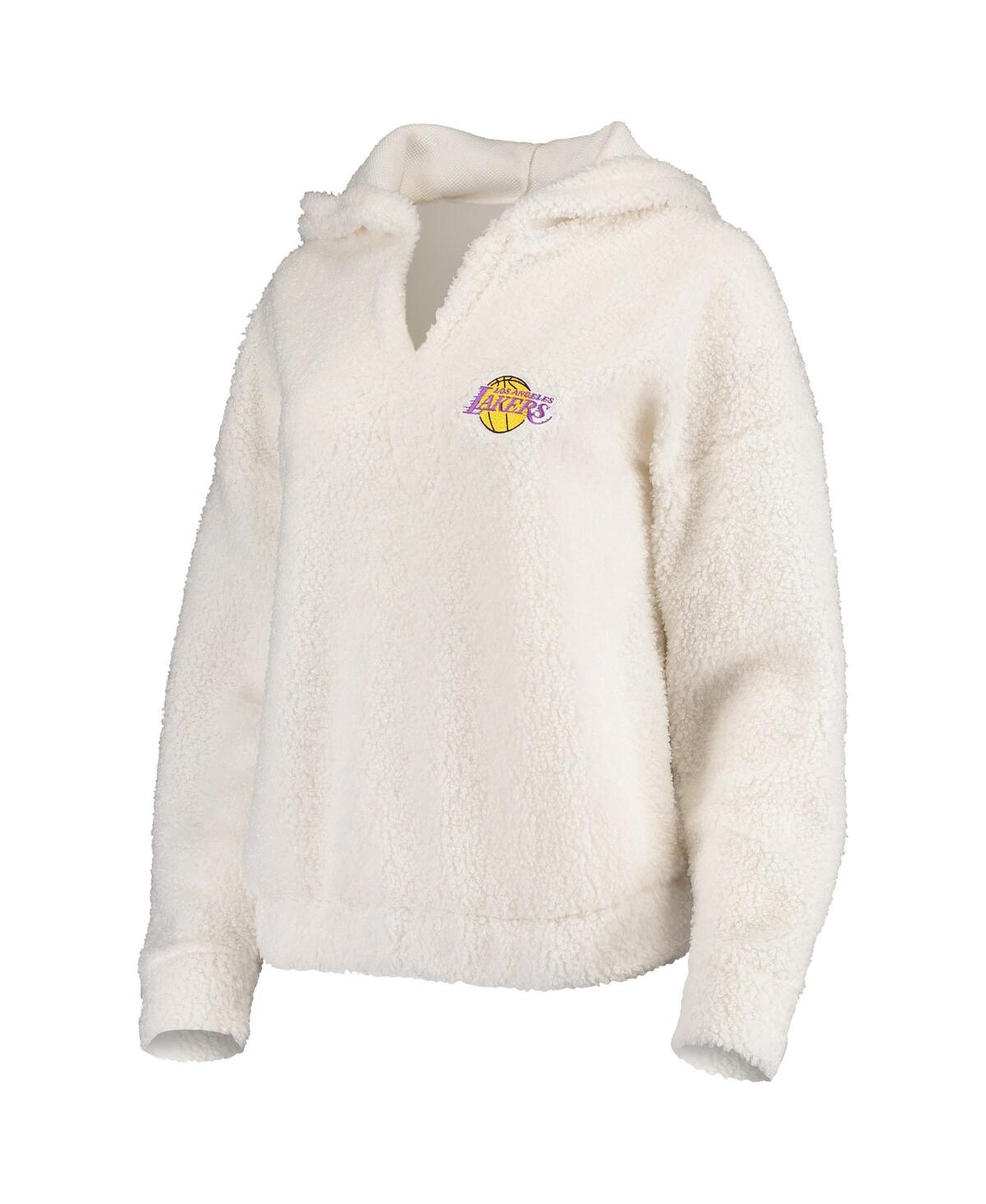 Women'sLos Angeles Lakers Fluffy Long Sleeve Hoodie Top and Shorts Sleep Set - Cream
