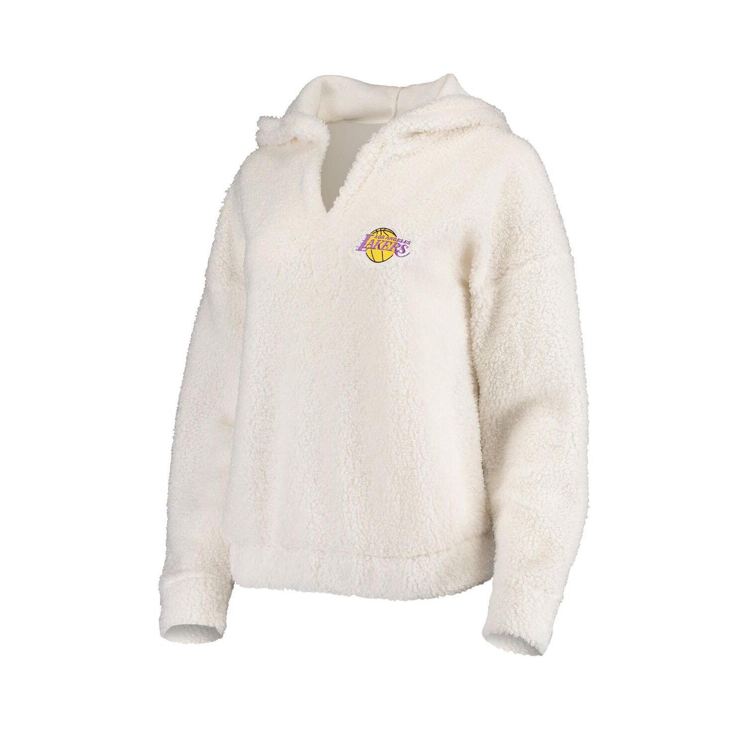 Women's Cream Los Angeles Lakers Fluffy Long Sleeve Hoodie Top and Shorts Sleep Set