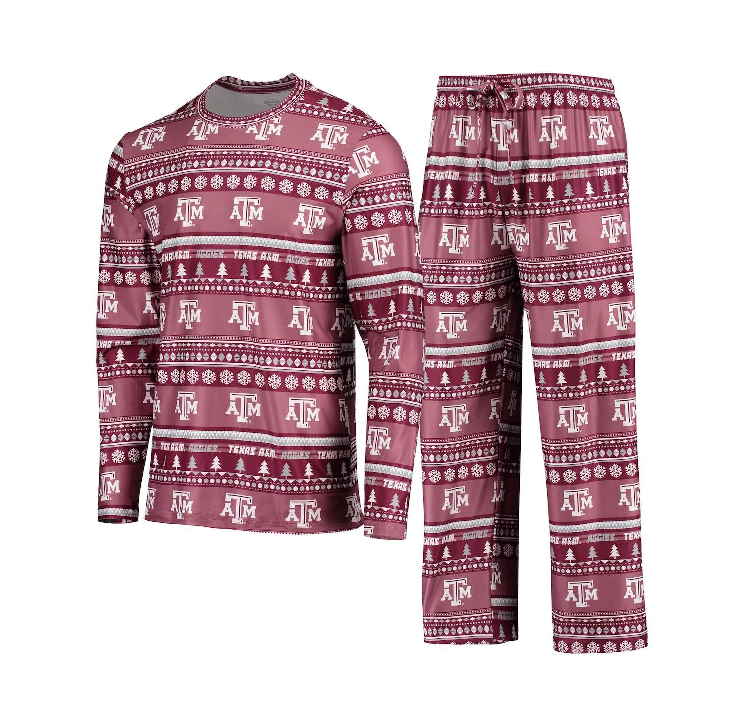 Men's Maroon Texas A&M Aggies Ugly Sweater Long Sleeve T-shirt and Pants Sleep Set