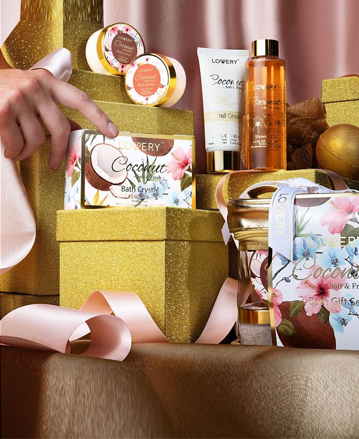 Lovery Bath and Body Gift Set, Coconut Body Care Set, Home Spa Kit and