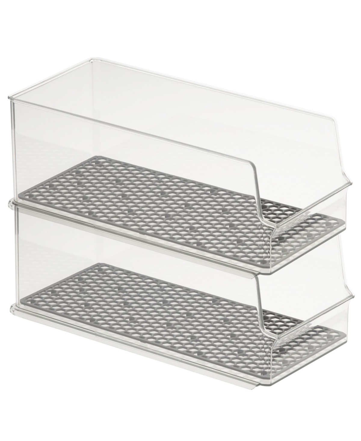 Hexa in Fridge Stackable Tall Can Bins for Storage Set, 2 Piece - Clear and Dark Gray