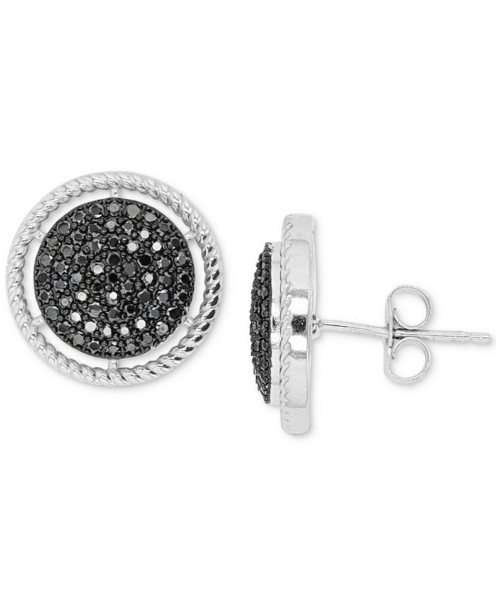 Macy's Black Spinel Circle Cluster Stud Earrings (7/8 ct. t.w.) in ...