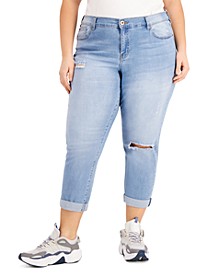 Trendy Plus Size Girlfriend Ripped Cuffed Jeans