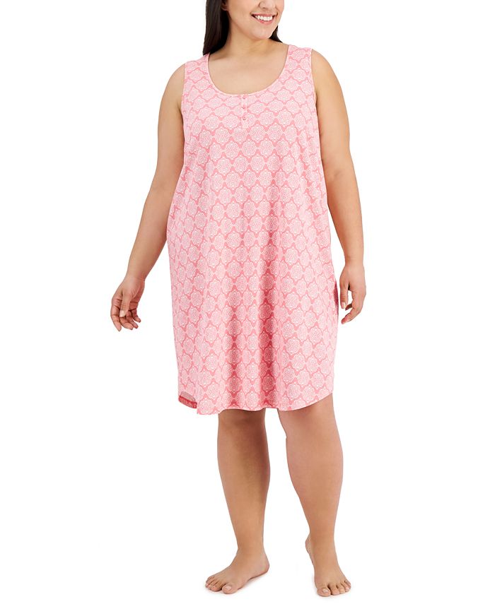 Charter Club Plus Size Sleeveless Printed Cotton Short Chemise