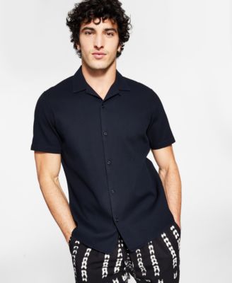 INC International Concepts - Men's Regular-Fit Textured Dobby Camp Shirt