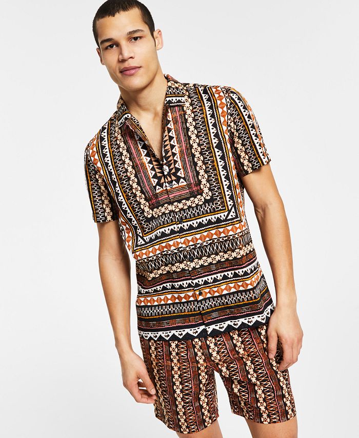 INC International Concepts Men's RegularFit GeoPrint Camp Shirt