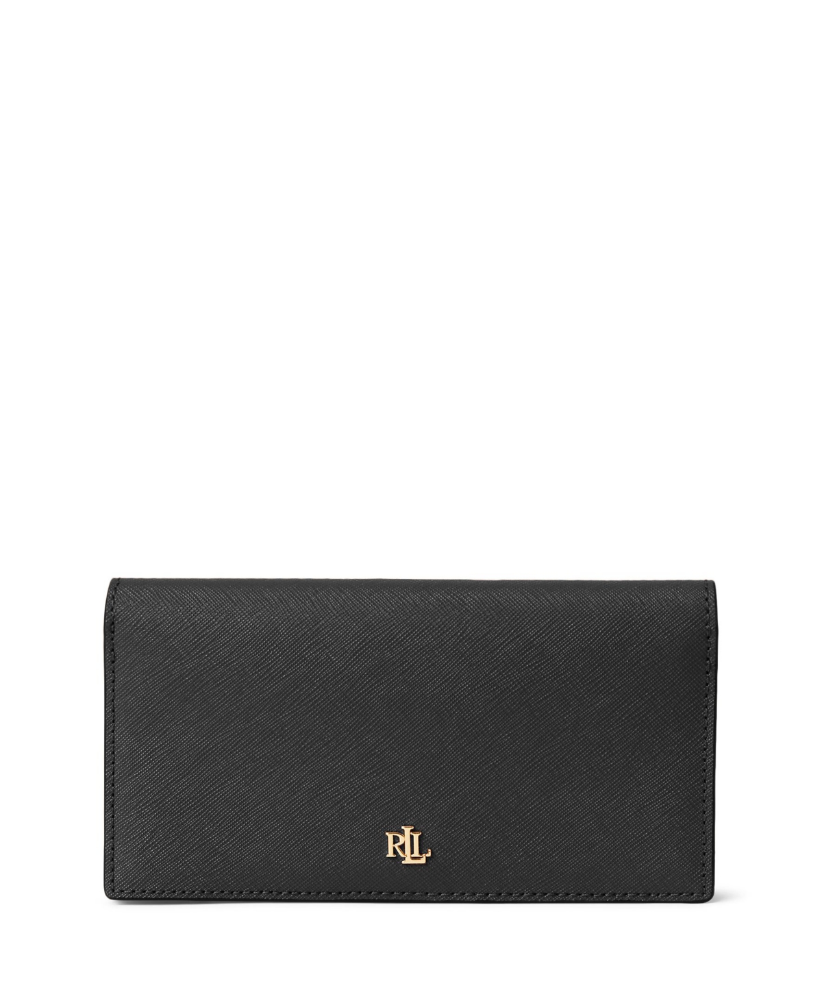 Shop Lauren Ralph Lauren Women's Crosshatch Leather Slim Snapped-closure Wallet In Black