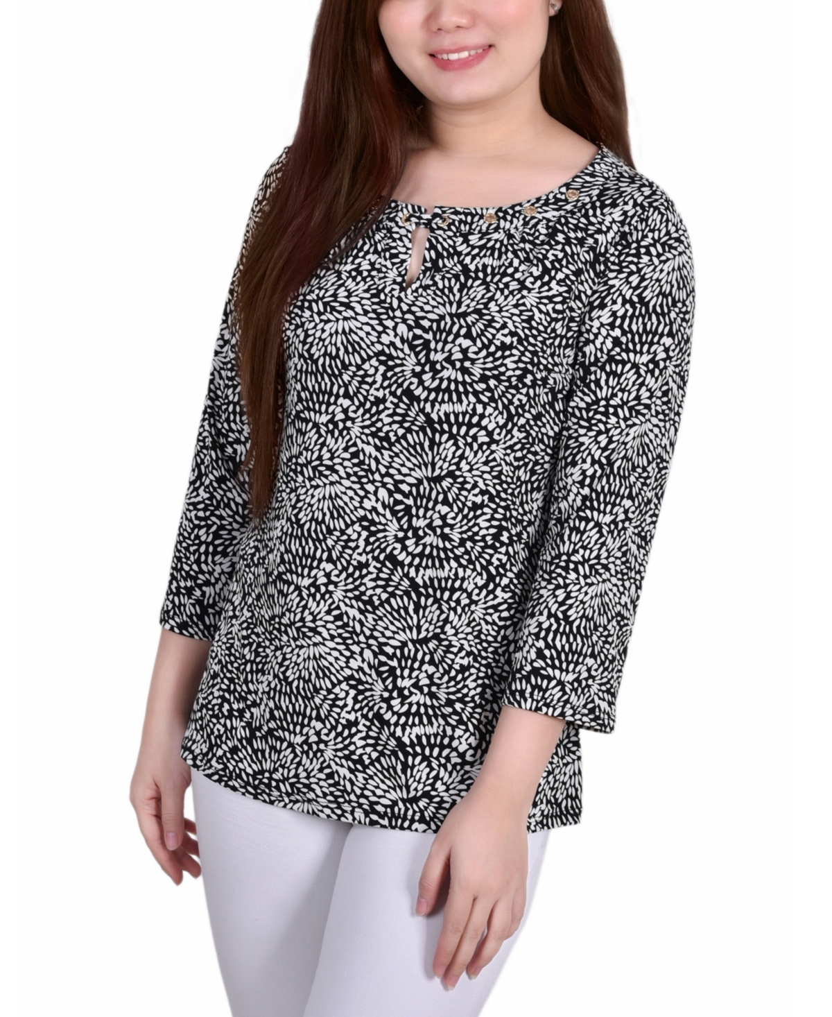 Women's 3/4 Sleeve Grommet Top - Golden Black Icemoon
