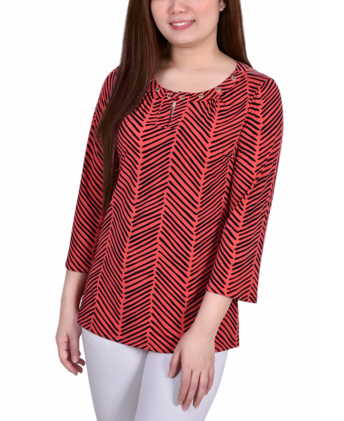 Women's 3/4 Sleeve Grommet Top - Golden Black Icemoon