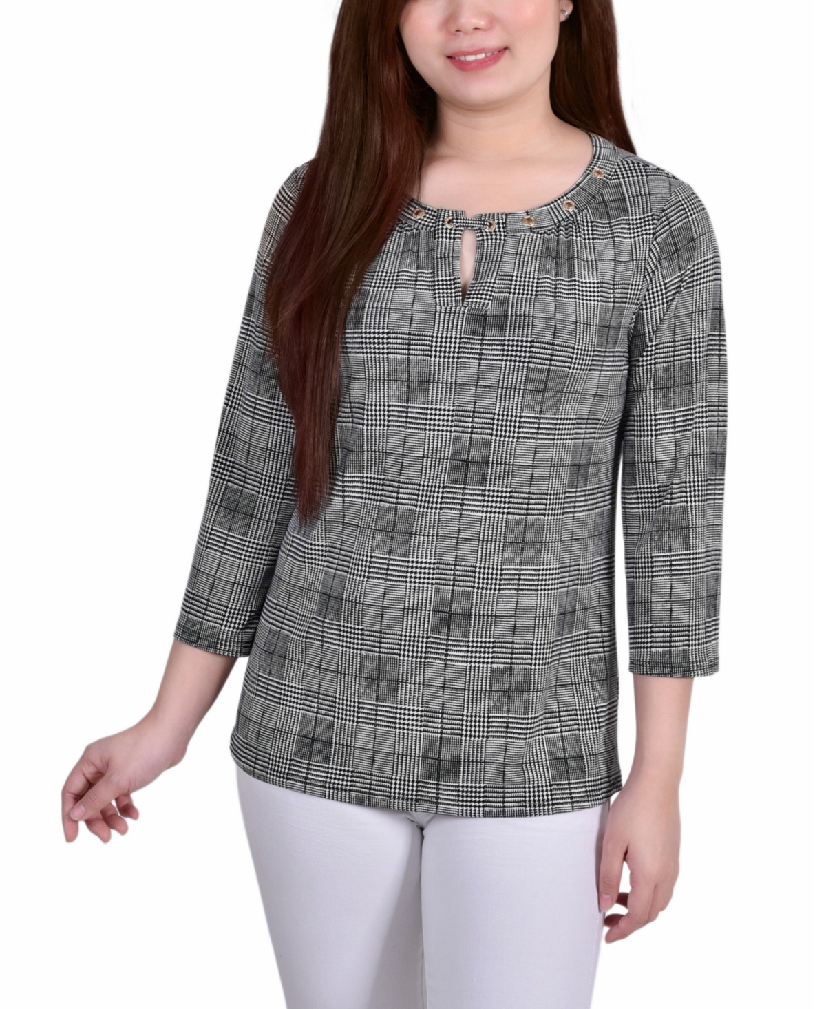 Women's 3/4 Sleeve Grommet Top - Golden Black Icemoon