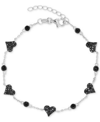Macy's Black Spinel Heart Chain Bracelet (1-1/4 ct. t.w.) in Sterling Silver