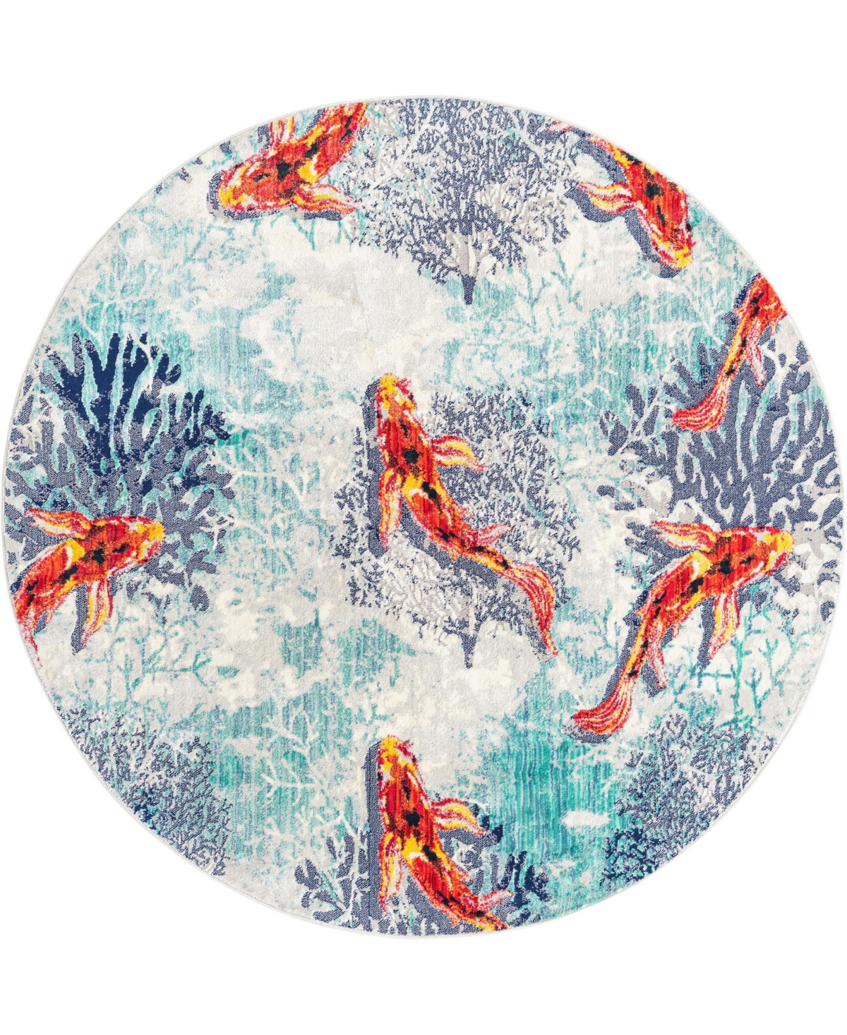 Bayshore Home Beau Gold-Tone Fish 7' x 7' Round Area Rug - Multi