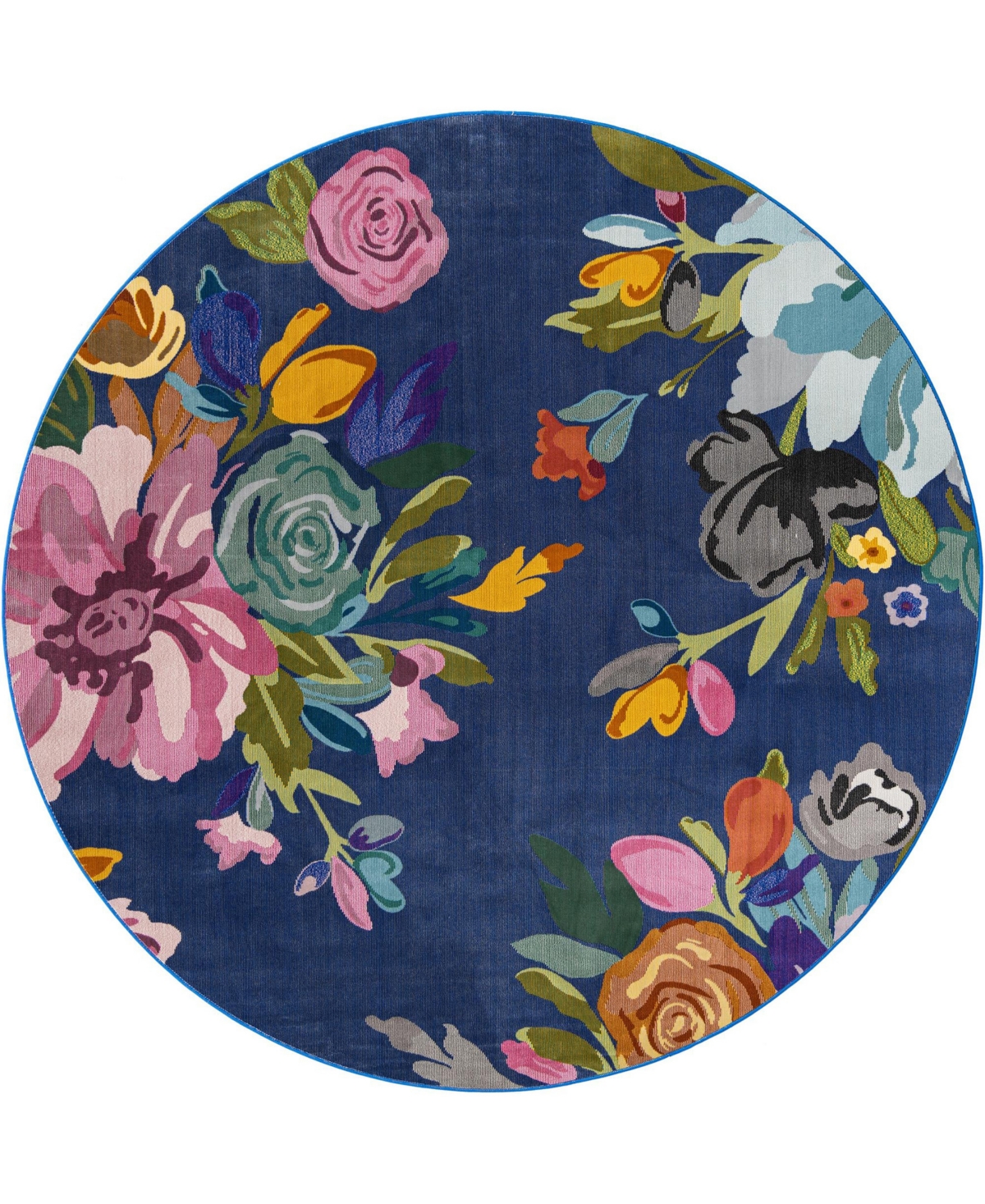 Bayshore Home Prunus Laura 7' x 7' Round Area Rug - Blue