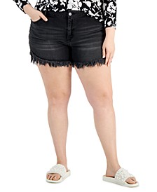 Plus Size Studded Frayed-Hem Denim Shorts, Created for Macy's
