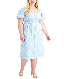 Plus Size Off-The-Shoulder Printed Midi Dress, Created for Macy's