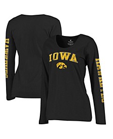 Women's Black Iowa Hawkeyes Arch Over Logo Scoop Neck Long Sleeve T-shirt