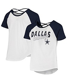 Girls Youth Navy, White Dallas Cowboys Game Day Crossback Raglan T-shirt