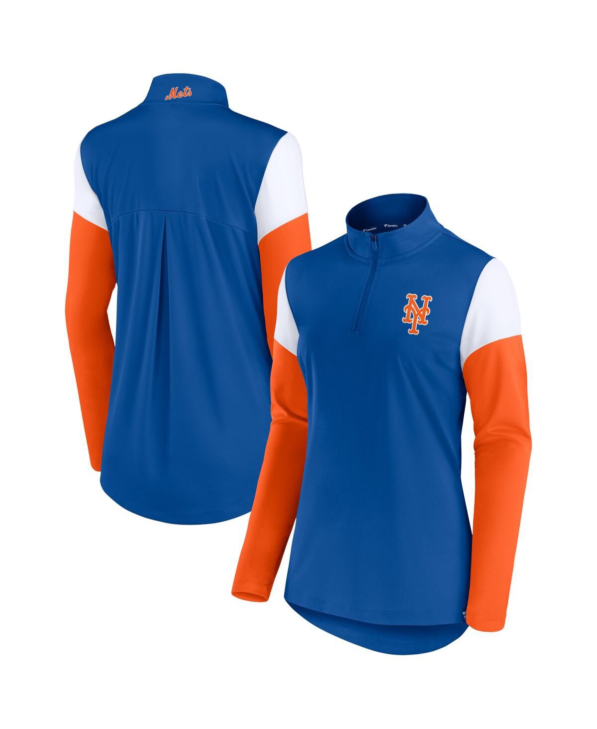 Shop Fanatics Women's  Royal And Orange New York Mets Authentic Fleece Quarter-zip Jacket In Royal,orange