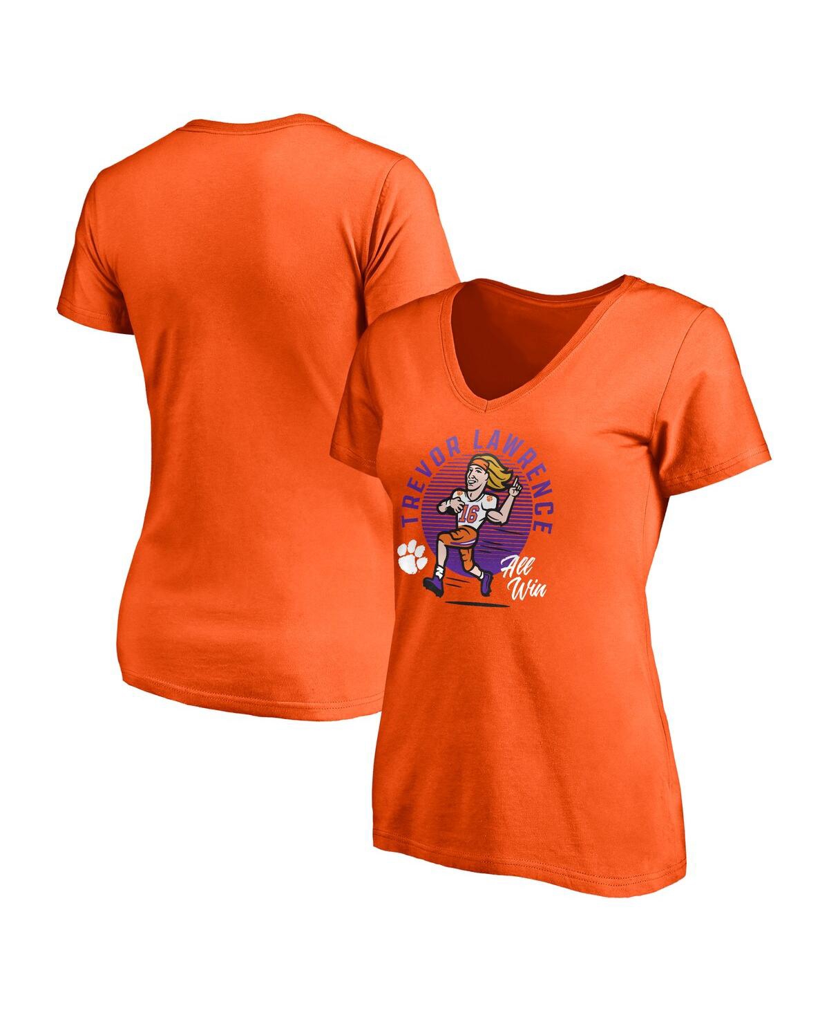 Women's Fanatics Trevor LawrenceClemson Tigers Caricature V-Neck T-shirt - Orange