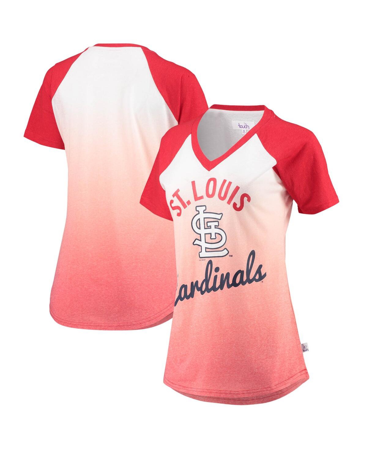 Touché Women's Red And White St. Louis Cardinals Shortstop Ombre Raglan V-neck T-shirt In Red,white