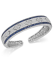 Sapphire (2-3/8 ct. t.w.) and Diamond (1/10 ct. t.w.) Antique Cuff Bracelet in Sterling Silver (Also available in Emerald and Ruby)