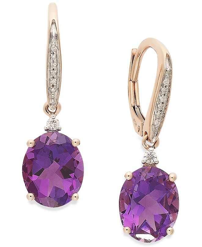 Macy's Amethyst (4-1/10 ct. t.w.) and Diamond Accent Oval Drop Earrings ...