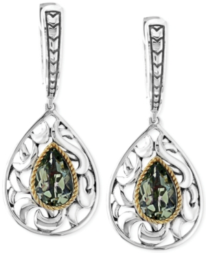 image of Balissima by Effy Green Quartz Pear Drop Earrings in Sterling Silver and 18k Gold (2-1/3 ct. t.w.)