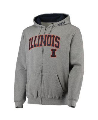 Men's Heathered Gray Illinois Fighting Illini Arch and Logo 3.0 Full-Zip Hoodie