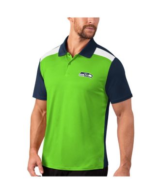 Men's Neon Green, College Navy Seattle Seahawks Challenge Color Block Performance Polo Shirt