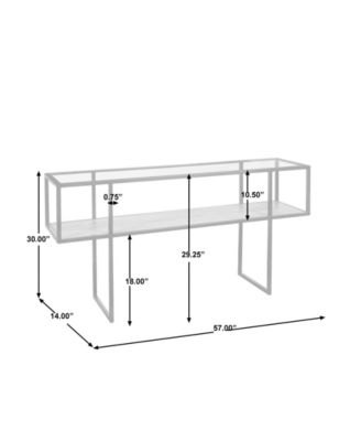 Iron Console Table with Glass Top and Wooden Shelf