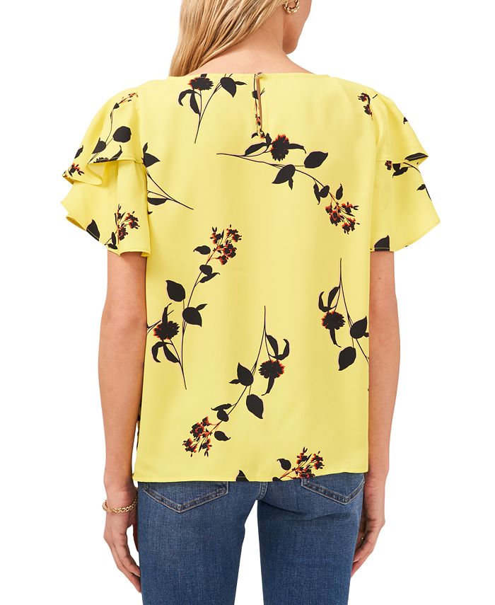 Vince Camuto Sparse Blooms Tulip-Sleeve Top - Macy's