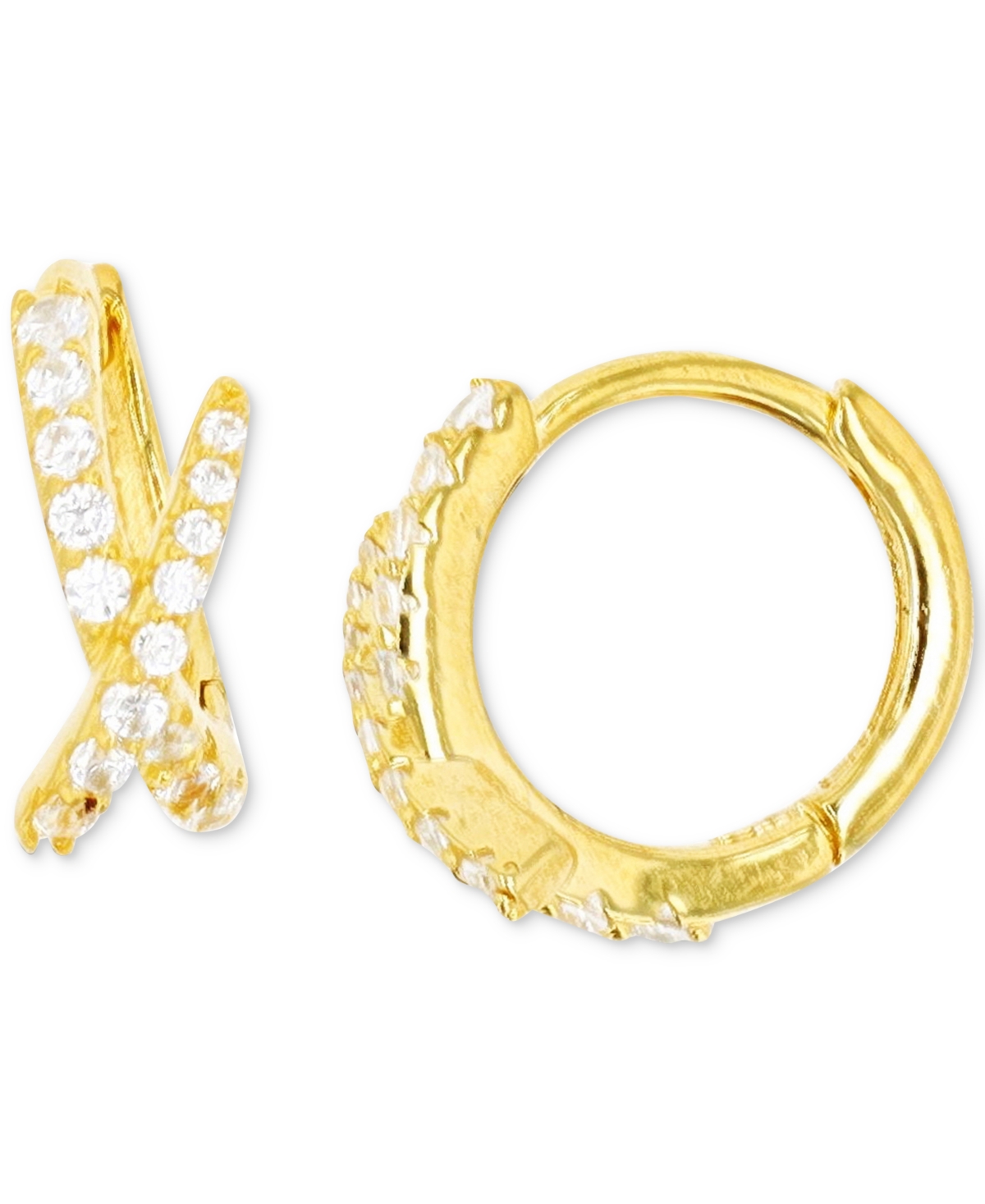 Macy's Cubic Zirconia Crisscross Extra Small Huggie Hoop Earrings In Sterling Silver Or 14k Gold-plated Ste In Sterling Silver