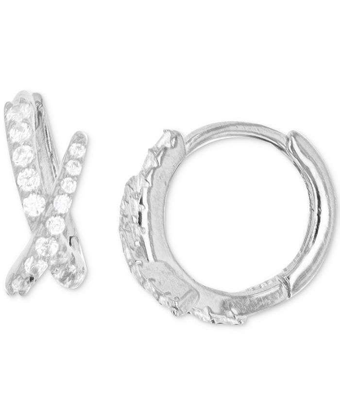 Macy's - Cubic Zirconia Crisscross Extra Small Huggie Hoop Earrings in Sterling Silver, 0.47"