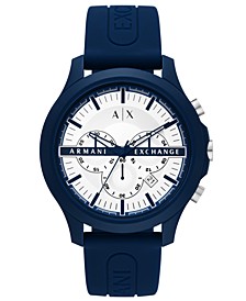 Men's Chronograph  Dark Blue Silicone Strap Watch 46mm