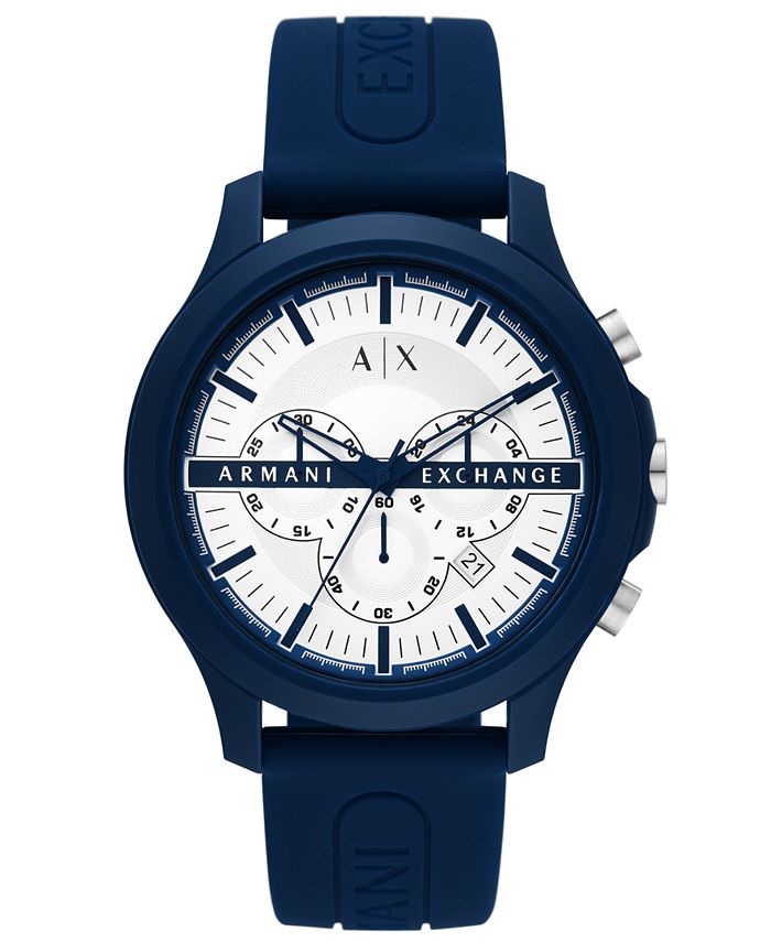A|X Armani Exchange Men's Chronograph Dark Blue Silicone Strap Watch ...