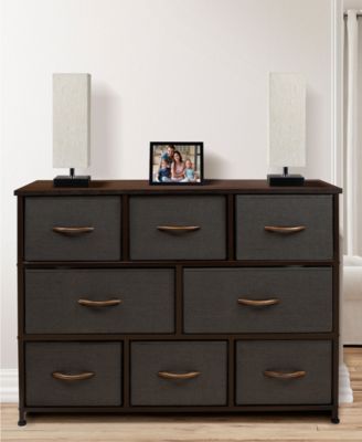 8 Drawers Wide Dresser - Organizer Unit with Steel Frame Wood Top and handle, Fabric Bins - Amazing for household decluttering