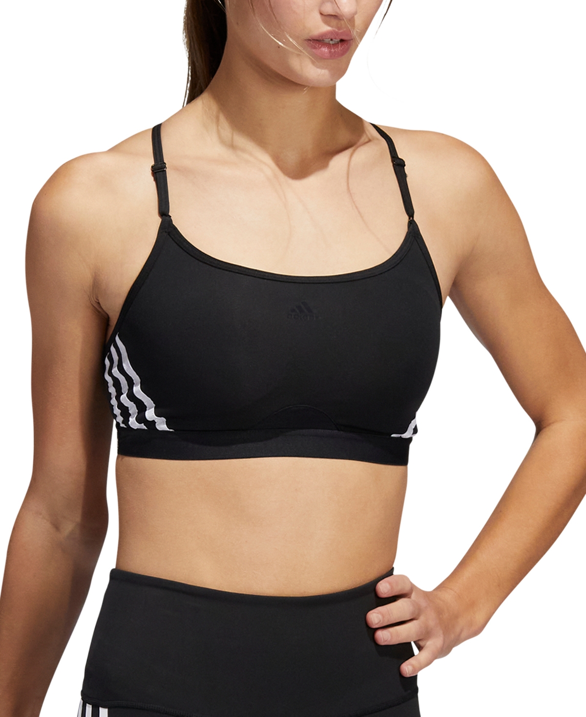 Adidas Originals Women's Aeroreact 3-stripes Low-impact Sports Bra In Black,white