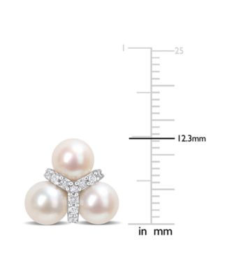 Cultured Freshwater Pearl (6 - 6-1/2mm) & White Topaz (1/5 ct. t.w.) Trio Cluster Stud Earrings in Sterling Silver