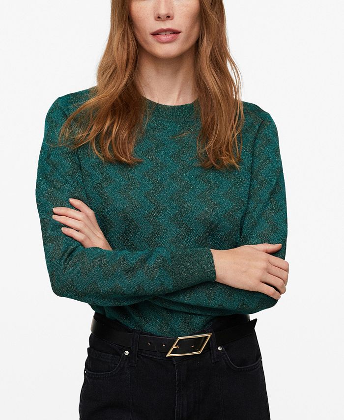 voksenalderen frø En del MANGO Women's Printed Sweater with Metallic Thread - Macy's
