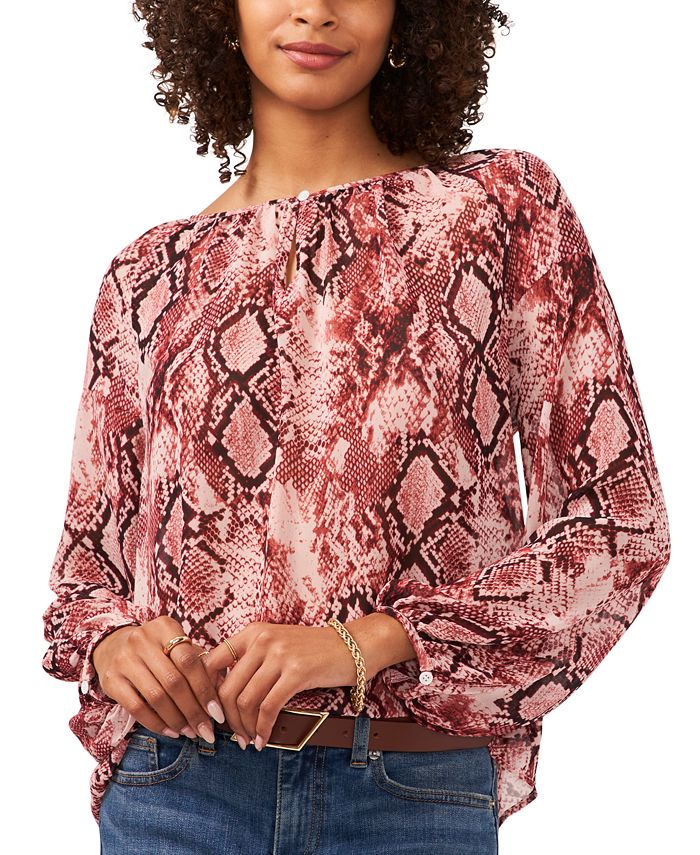 Vince Camuto Petite Snake Print Keyhole Long Sleeve Top Macy s