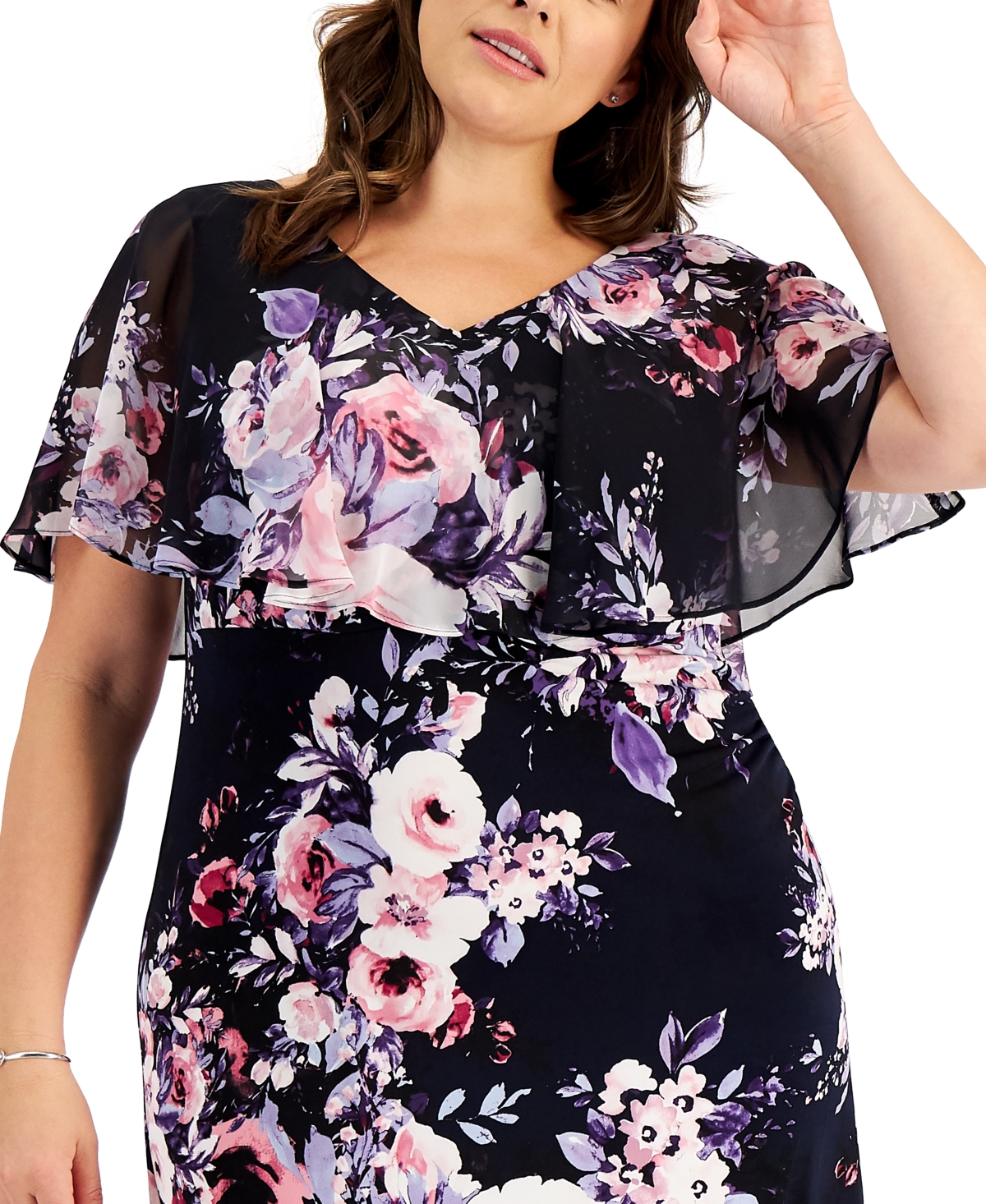 Shop Connected Plus Size Popover Midi Dress In Navy