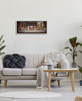 Da Vinci The Last Supper Religious Classical Painting Gray Farmhouse Rustic Framed Giclee Texturized Art, 13" x 30"