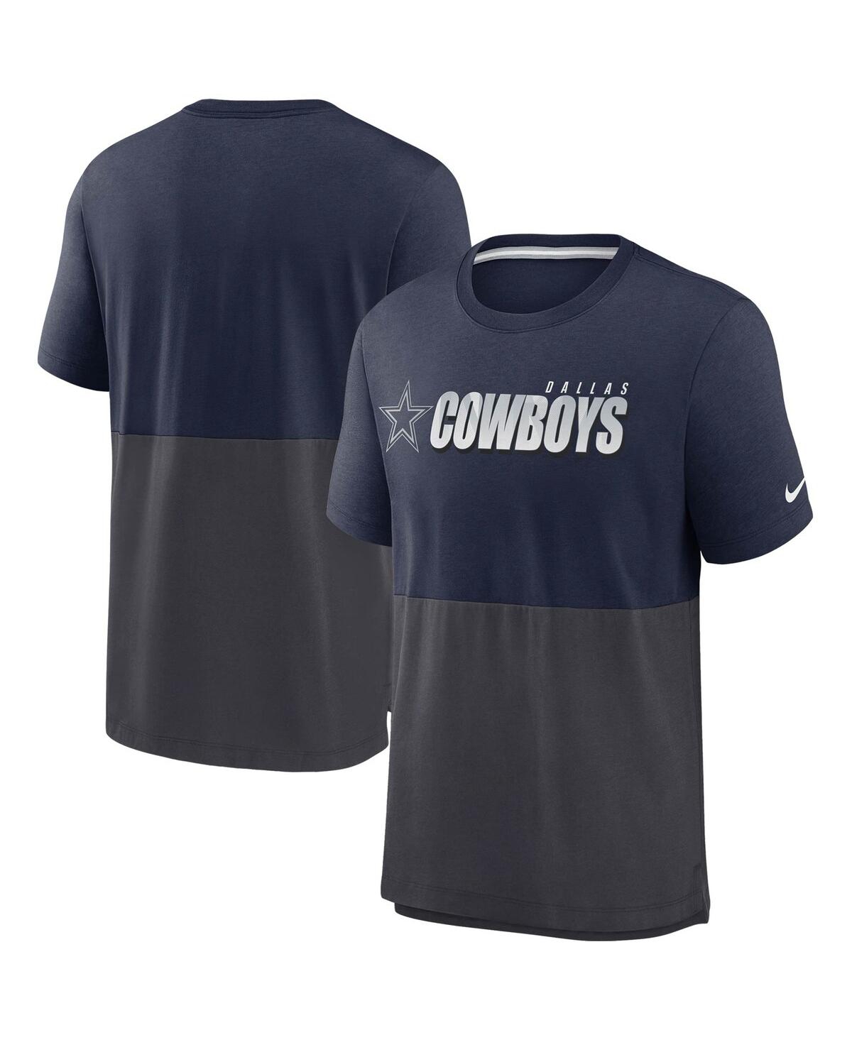 Men's Nike Navy, Charcoal Dallas Cowboys Fan Gear Colorblock Tri-Blend T-shirt