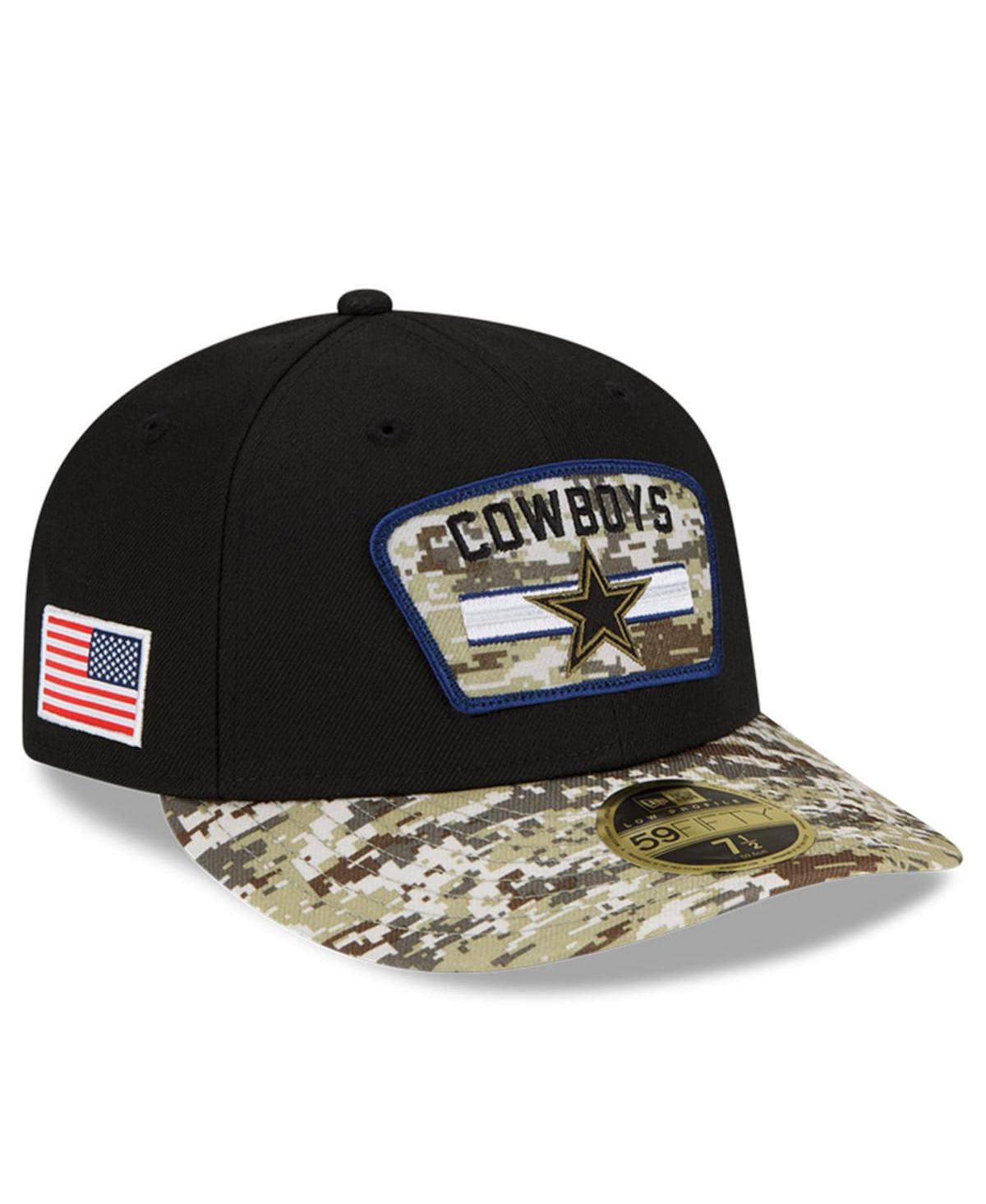 NEW ERA MEN'S NEW ERA BLACK AND CAMO DALLAS COWBOYS 2021 SALUTE TO SERVICE LOW PROFILE 59FIFTY FITTED HAT