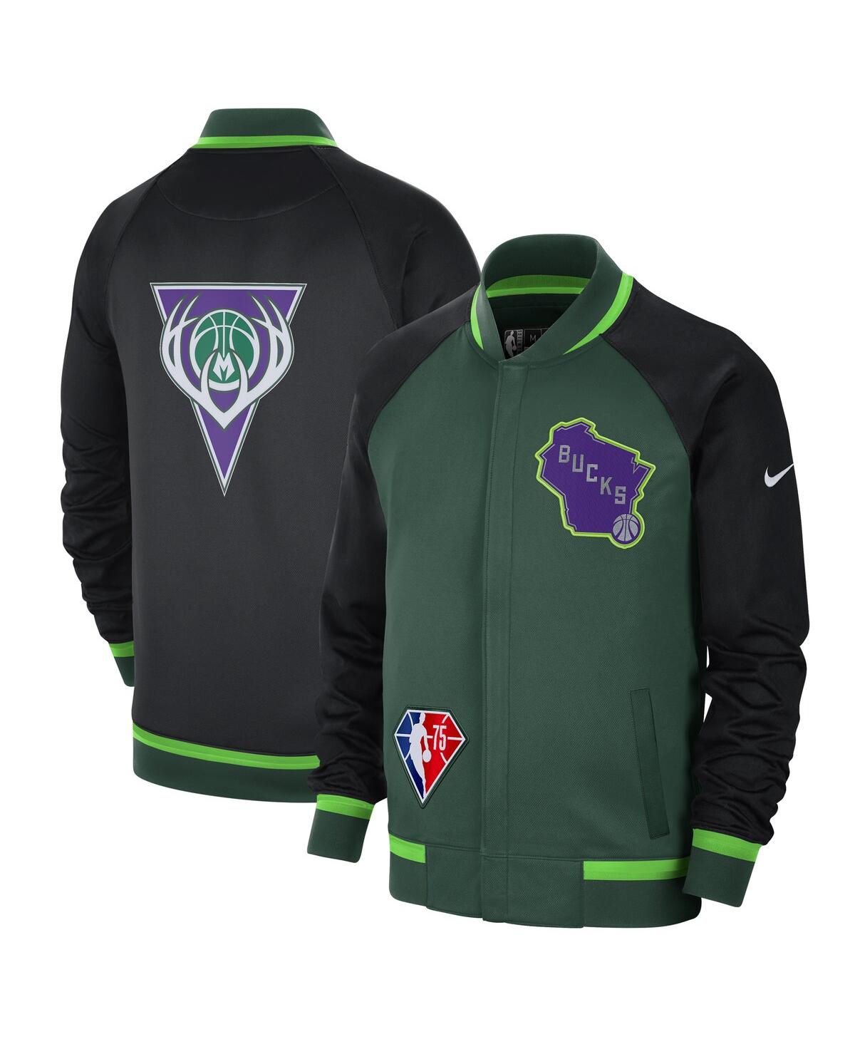 Men's Nike Green, Black Milwaukee Bucks 2021/22 City Edition Therma Flex Showtime Full-Zip Bomber Jacket - Green, Black