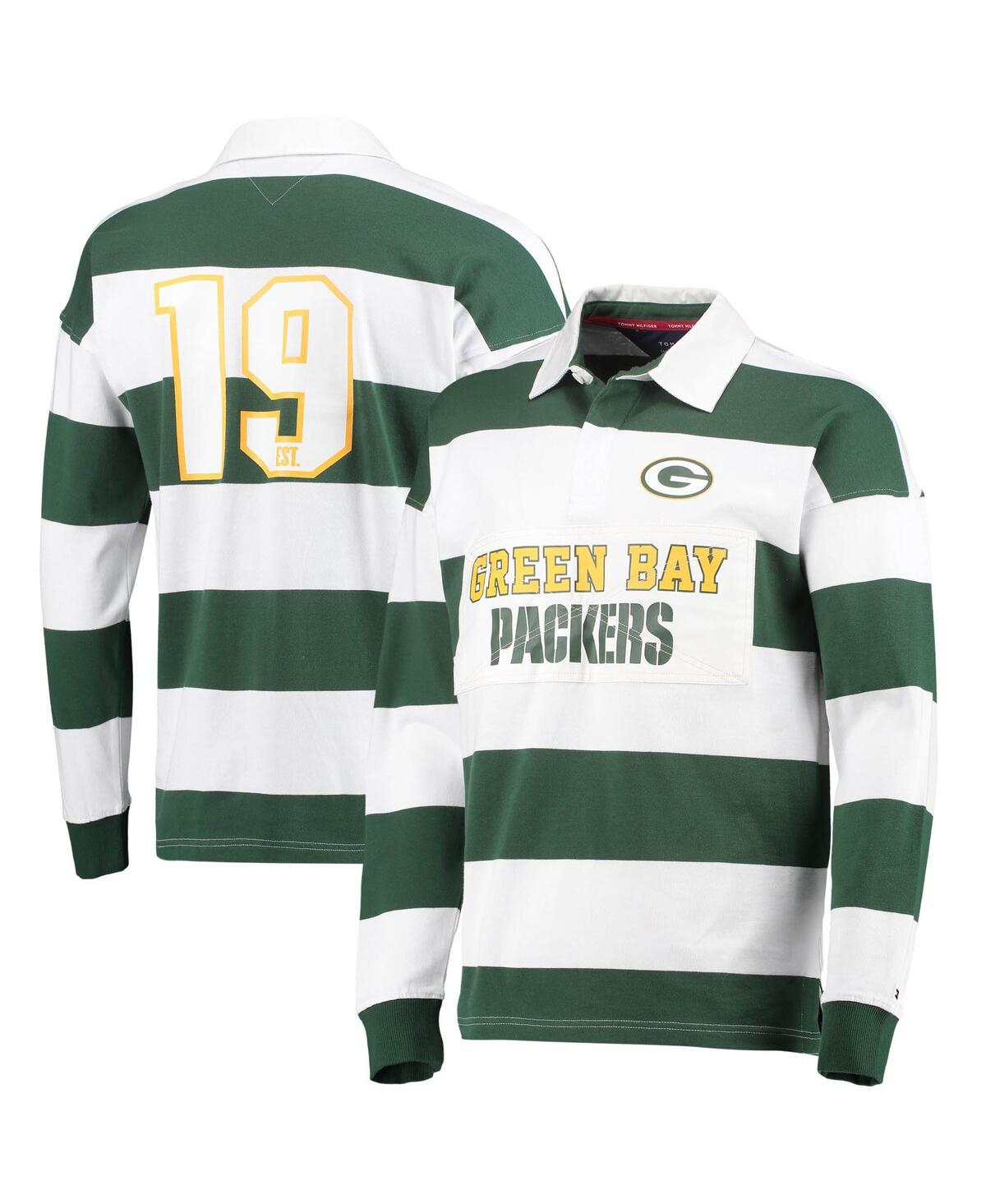 UPC 195195409230 product image for Men's Tommy Hilfiger Green and White Green Bay Packers Varsity Stripe Rugby Long | upcitemdb.com